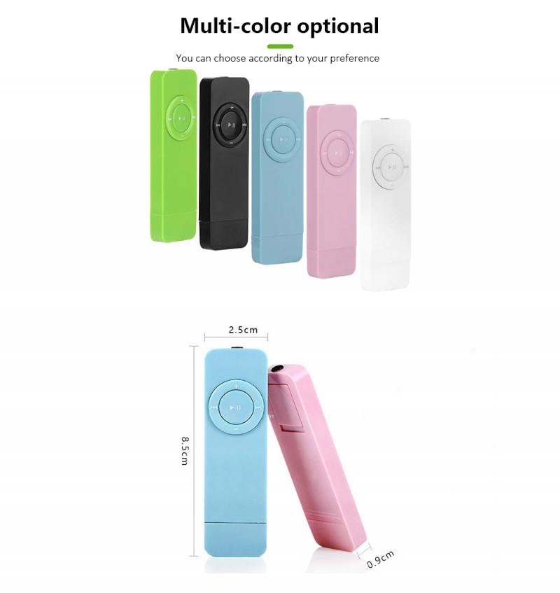 Draagbare usb in-line sport  mp3- speler lossless sound muziekspeler ondersteunt micro sd tf-kaart sportmuziek  mp3- speler snoepkleur