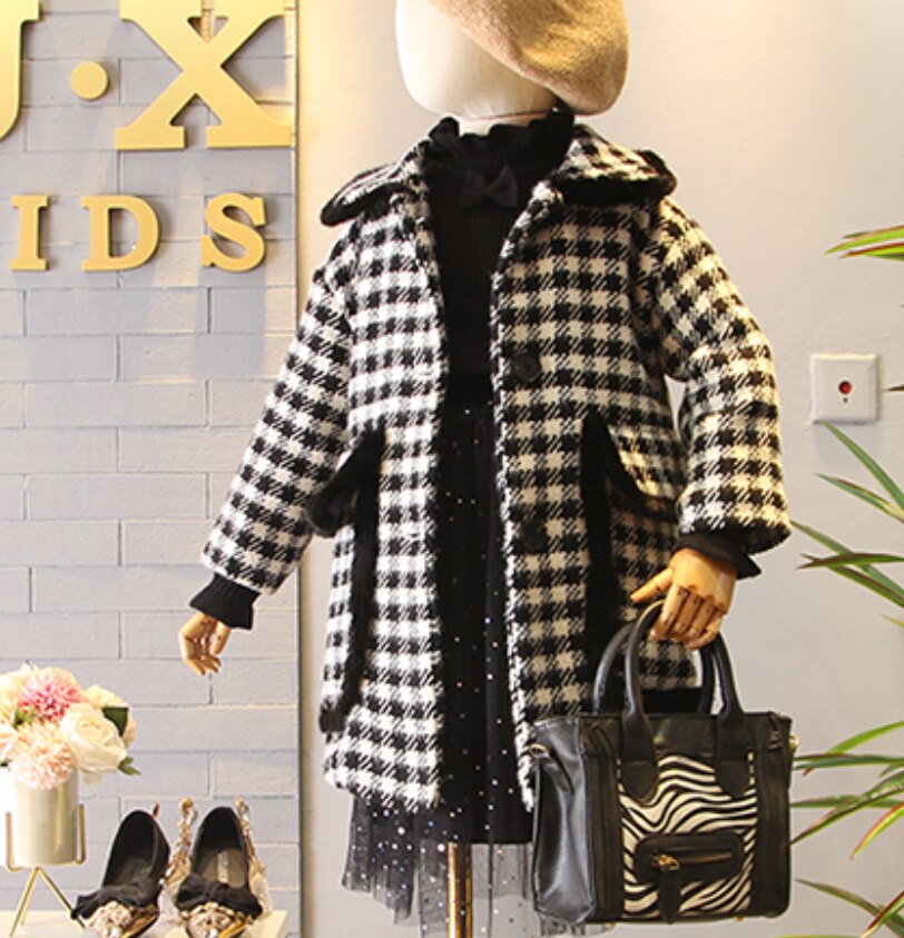 Autunno Inverno del bambino della ragazza plaid di lana cappotto di spessore vestiti caldi bambini bambini del cappotto di moda