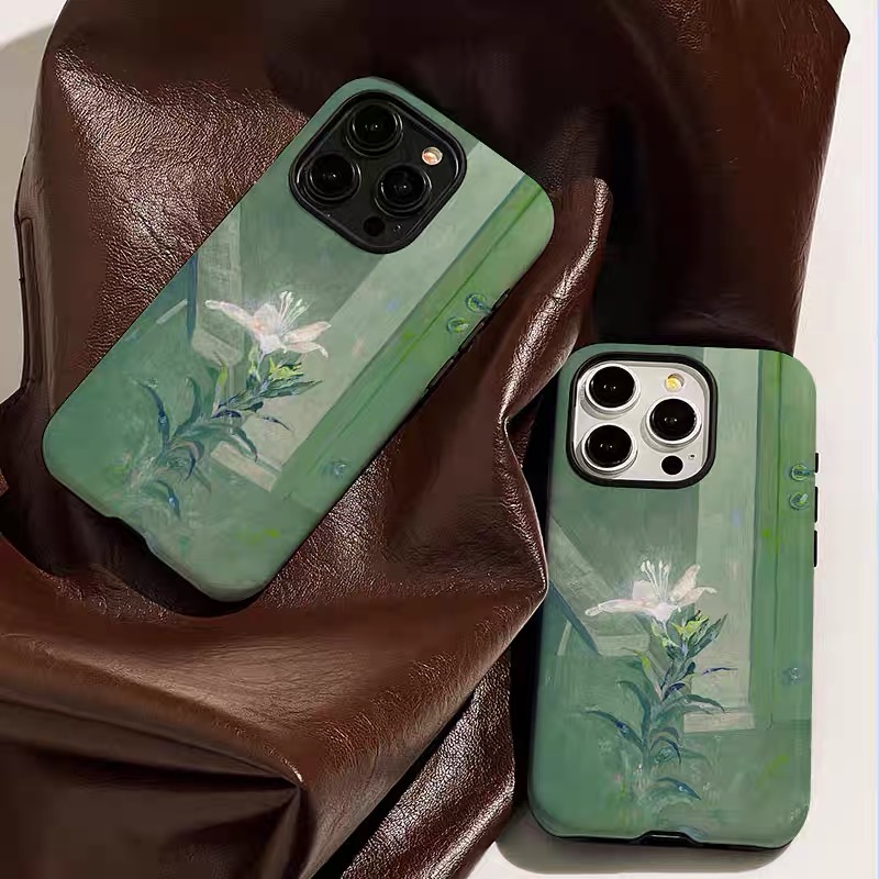 Custodia magnetica due in uno in acrilico tpu con fiori luminosi verdi per iphone 16 pro max 15 14 plus 13 12 mini 11 pro xr x