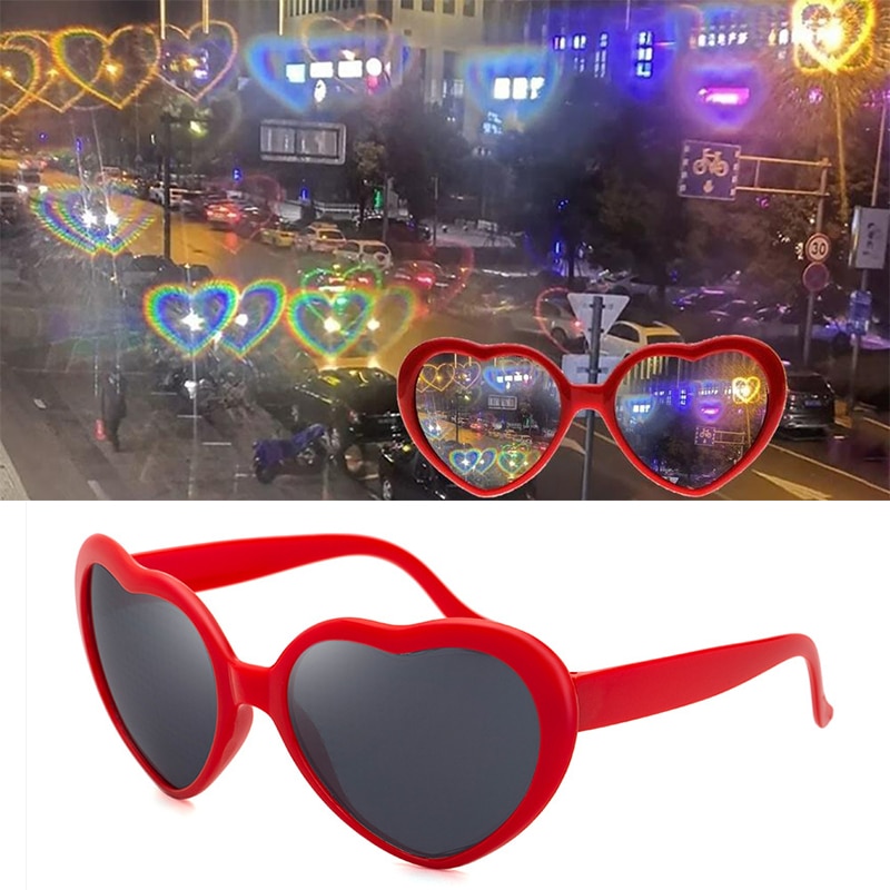Heart Refraction Diffraction Glasses Rave Glasses Heart Lenses Special Effect Rave EDM Festival Light Changing Eyewear PartyGif