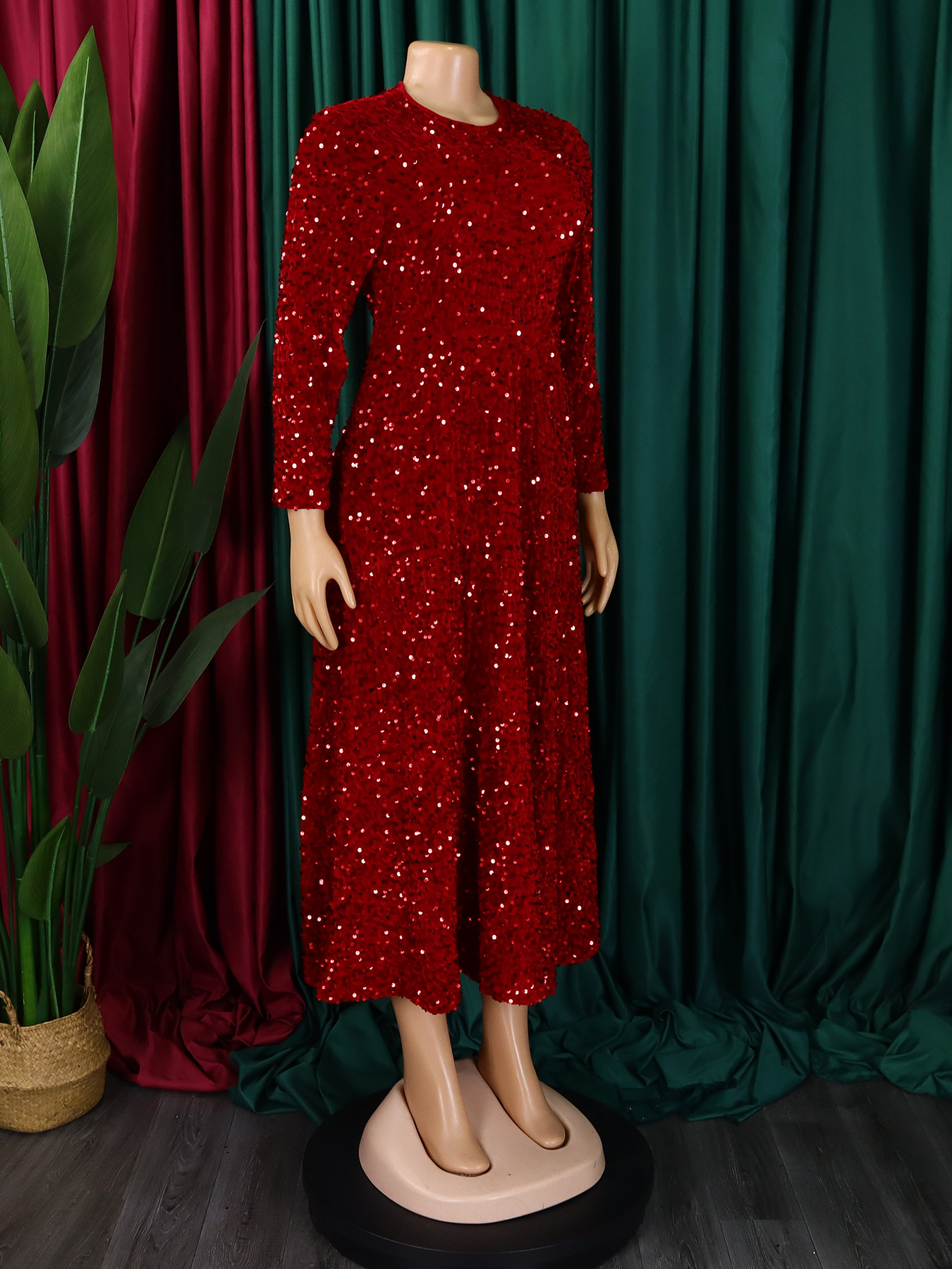 Vestido plisado de terciopelo con lentejuelas para mujer, traje Vintage de manga larga con purpurina para de Navidad y eventos de cumpleaños, novedad de invierno, 2024