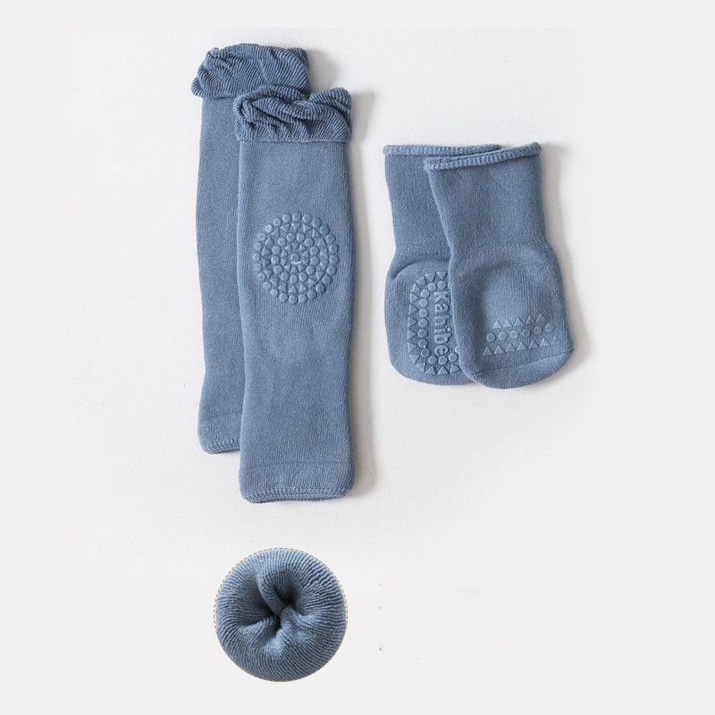 Calcetines gruesos y cálidos para bebé, medias antideslizantes para gatear, con rodilleras, 2 par/set: Blue / 1-3Years (12-14cm)