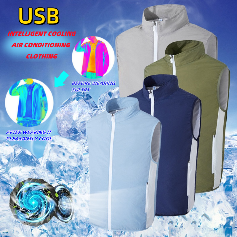 Zomer Ice Cool Vest Heren USB Koeling Airconditioning Fan Jas Fietsen Camping Hittebestendig -9 ° Mouwloze werkjas