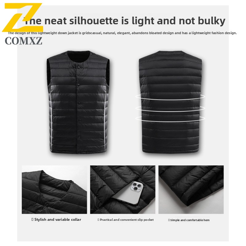 Winter Men's Sports Vest White Duck Down Lightweight Portable Waterproof Windproof Sleeveless Jacket for Hiking Camping Fishing
