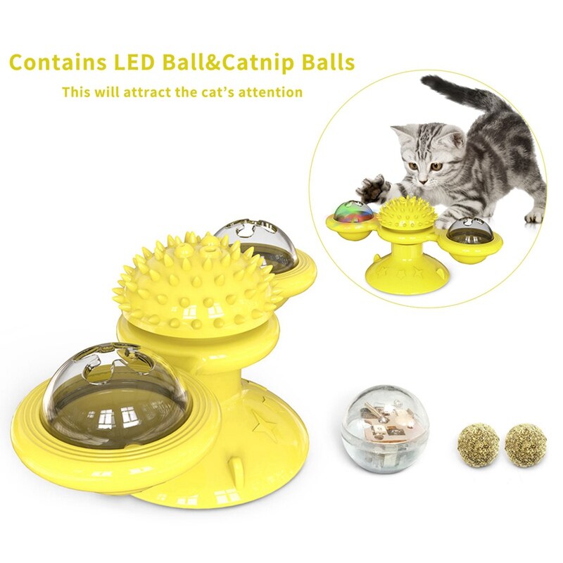 Windmill Cat Turntable Toy Teasing Pet Toy Scratching Tickle Cat Self Grooming Cats Hair Brush Funny Cat Toy