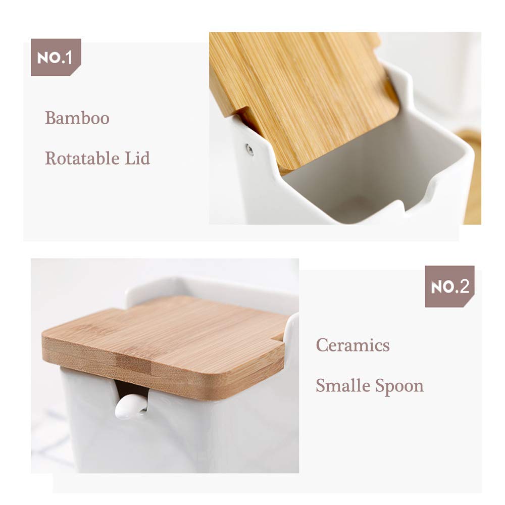 Ceramic Sugar Bowl with lid White Sugar jar Seasoning Box for Home and Kitchen Housewarming 8.4OZ (250ML)