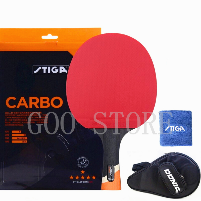 STIGA 6 Star Racket Offensive Carbon Original Stiga Table Tennis Rackets Ping Pong Paddle Bat Set with Box: Long Handle FL