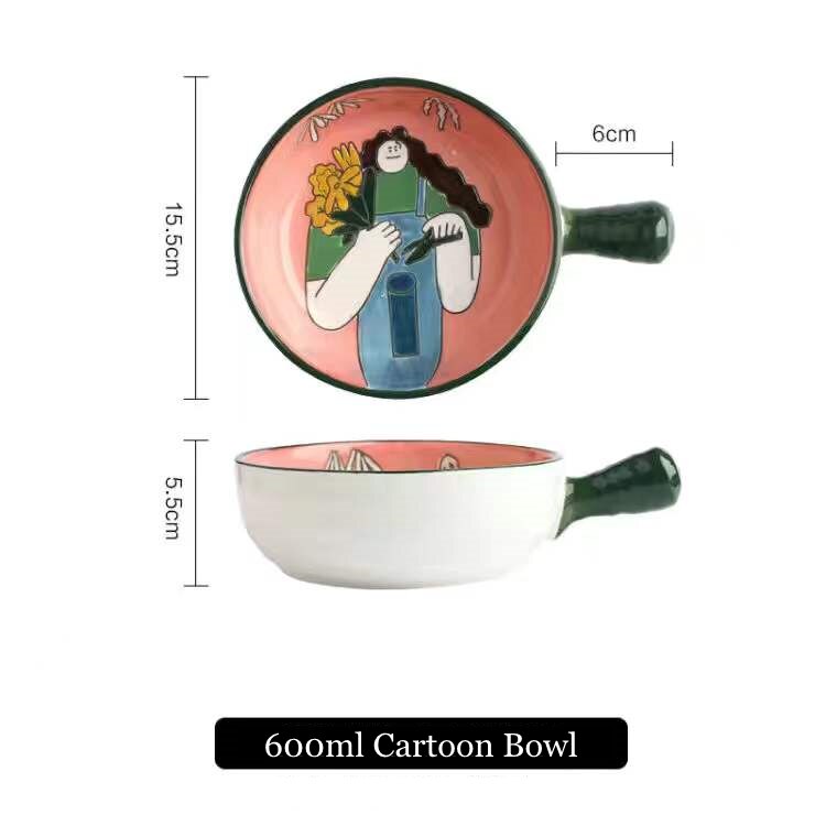 Cuenco de cerámica de un solo Mango, cuenco de fideos con de cuento de hadas de dibujos animados, cuenco grande, cuenco para restaurante, decoración del hogar: Type 03