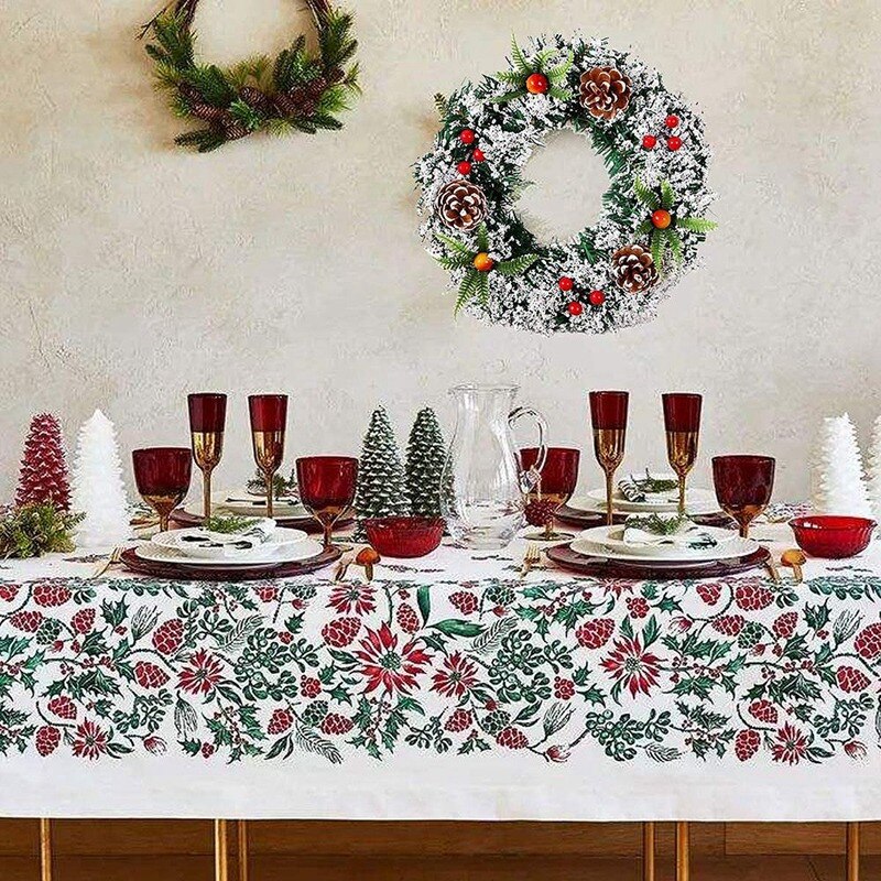 1 stuks 30cm kerstkransen van sparrenhout met zilveren borstelharen, dennenappels, rode bessen en sneeuwvlokken