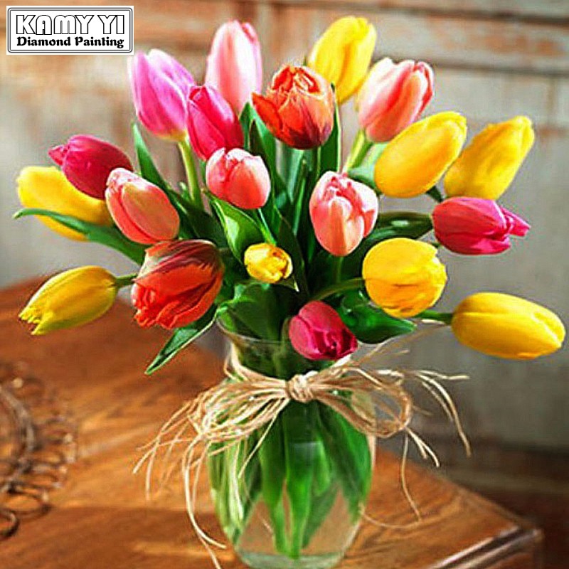 Full Square Diamond 5D DIY Diamond Painting "Tulips Flowers" Embroidery Cross Stitch Rhinestone Mosaic Painting Home Decor