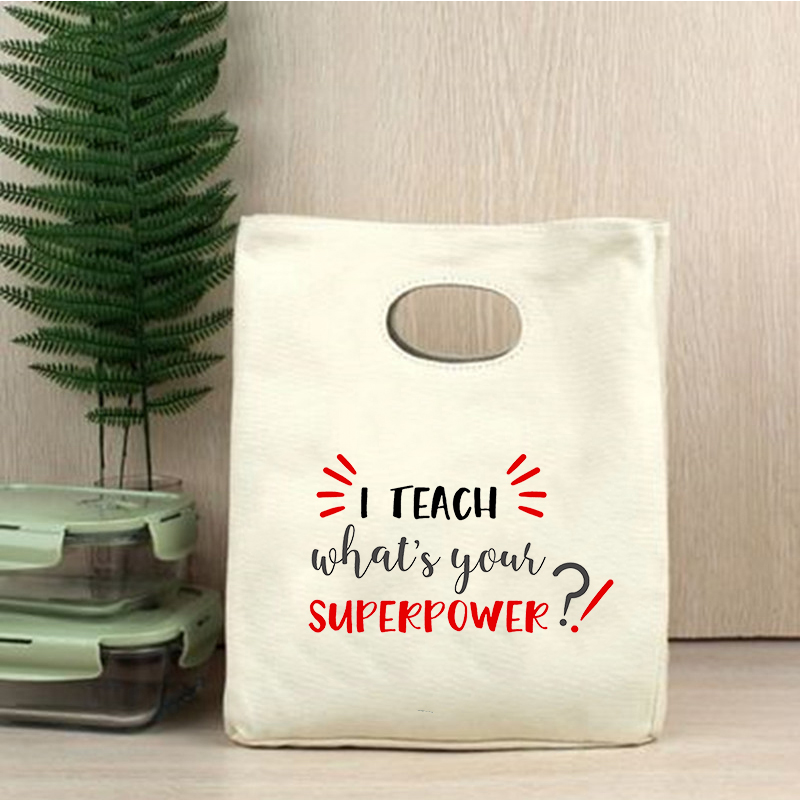 I'm Teacher-bolsas térmicas reutilizables con estampado de I'm Teacher, bolsa de lona de gran capacidad, caja enfriadora para profesores de escuela: Q02136-TBBG-C