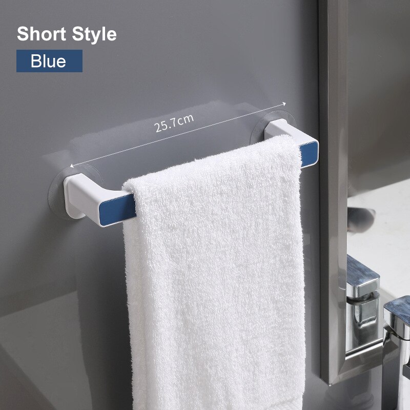2 størrelse /4 farve plast selvklæbende rack monteret håndklæde bar bøjle hylde hængende krog håndklæde væg holder badeværelse køkken toilet: Blå kort stil