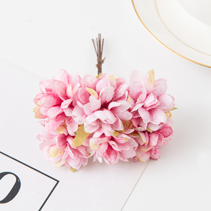 6 Stuks Kunstbloemen Zijde Anjer Mini Boeket Bruiloft Krans Scrapbooking Diy Craft Box Voor Thuis Kerst Decoratie: Roze