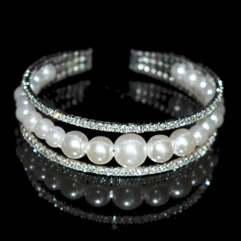 Bracciale in cristallo di perle imitazione moda bracciale da donna placcato in oro argento 1/2 bracciale con strass bracciale Pulseras Mujer regalo: SZ-3 rows silver