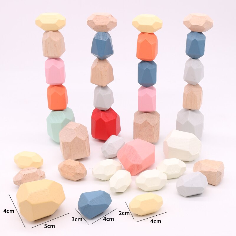 Wooden Colored Stone Stacking Block Nordic Style Stacking Game Rainbow Wooden Stone Montessori Toys Children