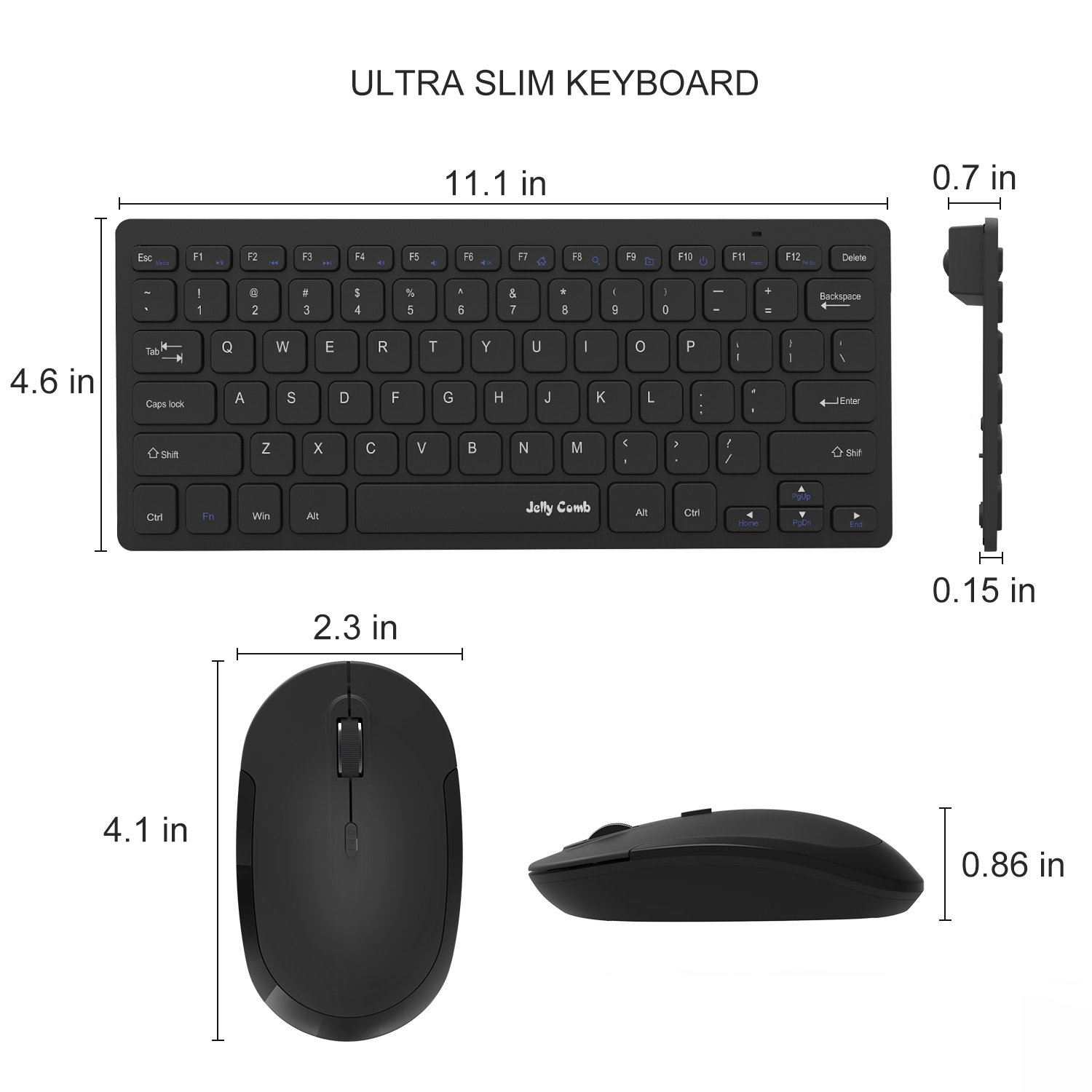 Jelly Comb 2.4G Wireless Keyboard and Mouse Slim Quiet Small Keyboard and Mouse Combo for Windows Laptop PC Notebook DE US