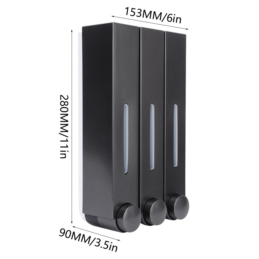 420ml x 3 veggmontert dusj flytende såpedispenser, trehodede sjampodispensere for hotellbad
