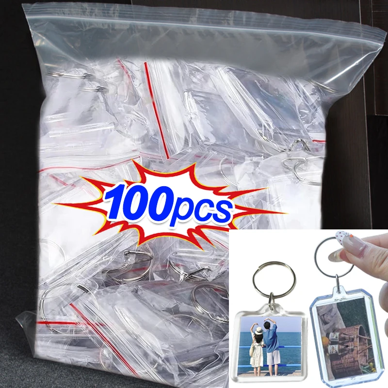 Porte-clés cadre Photo en acrylique transparent, 5 à 100 pièces, insertion de Photo, rectangulaire vierge pour Photos Double face, fournitures de travaux manuels