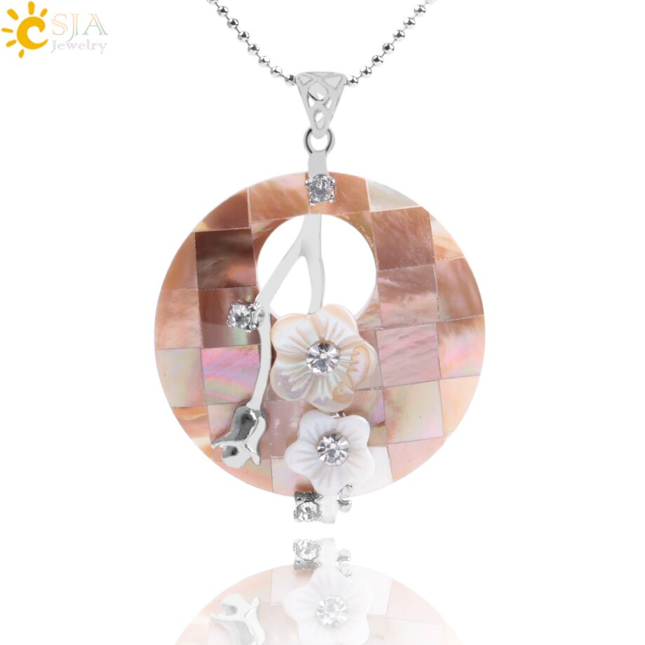 CSJA Madre di Perla Borsette Ciondolo Grande Rotonda Hollow Fiori di Perline di Pietra Naturale Borsette s Pendenti e Ciondoli per FAI DA TE Collana Delle Donne gioielli F033
