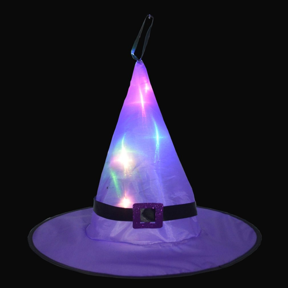1 Uds gorro de bruja Halloween con luz LED sombrero de Brujas brillante iluminación colgante de Halloween decoración suspensión árbol sombrero brillante para niños