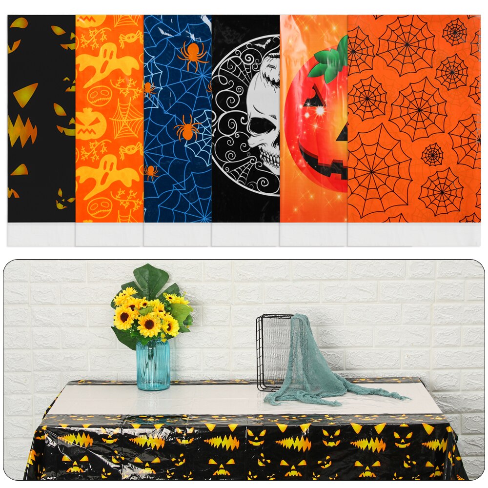 1PC Plastic Waterproof Halloween DisposableTablecloth Greaseproof Pumpkin Skeleton Table Cover Kitchen Halloween Supplies