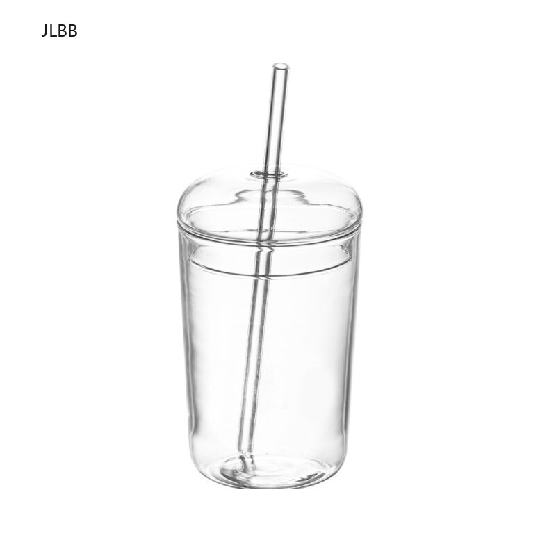 Glas koppar för kaffe te drycker mjölk te vatten koppar med glas lock glas halm dricka kopp enkel