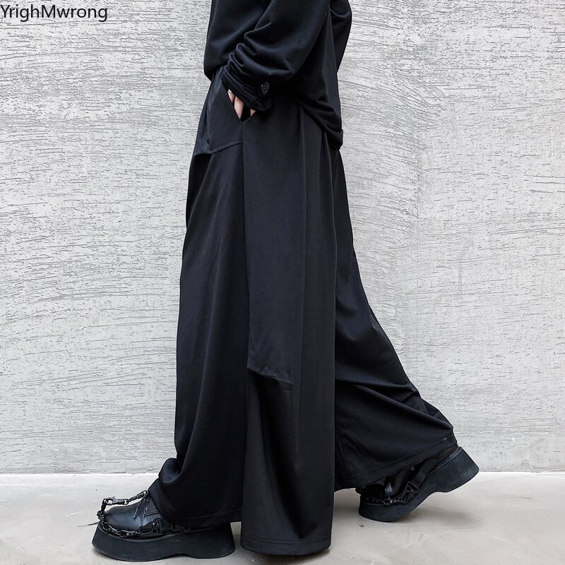 Vrouw Man Losse Rechte Wijde Pijpen Goth Mode Eenvoudige Casual Solid Pocket Dark Black Punk Broek Baggy Hip Hop Streetwear harajuku