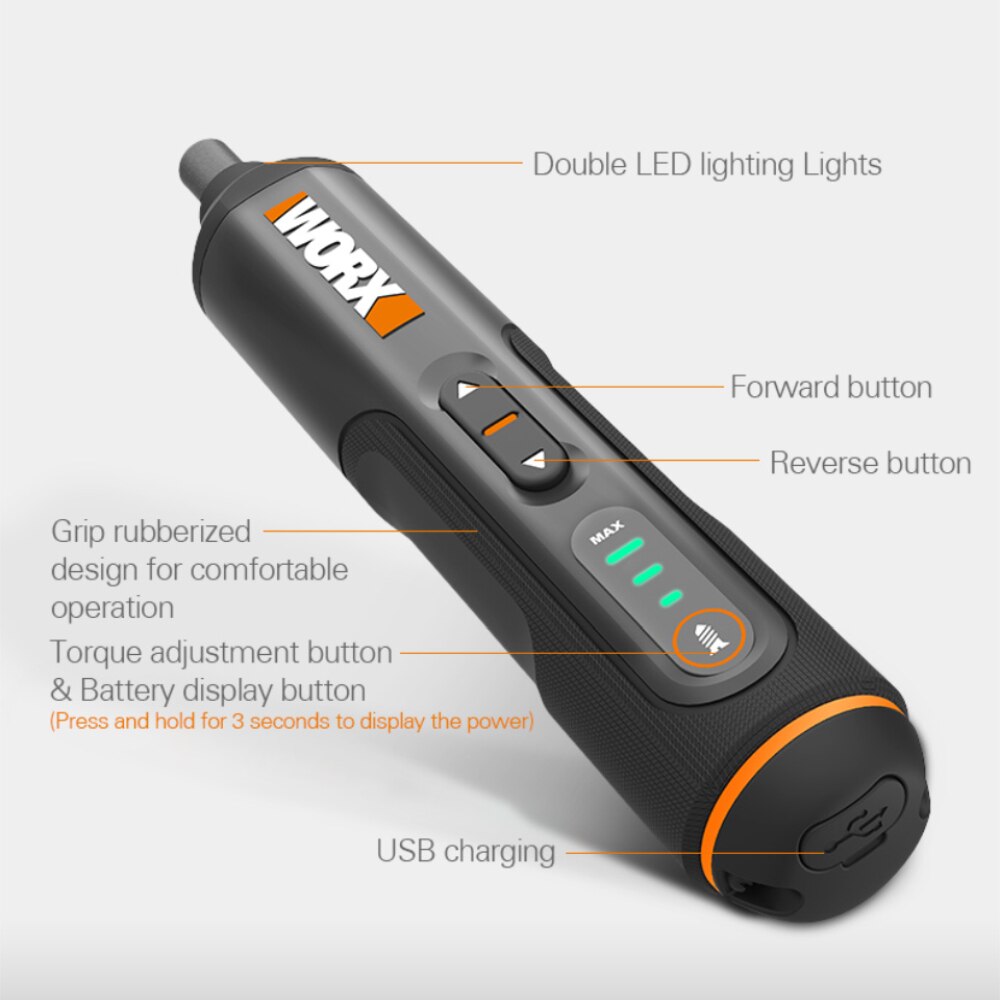 Worx 4V Mini Electrical Screwdriver Set Smart Cordless Electric Screwdrivers WX240 Handle Drill USB Rechargeable pencile