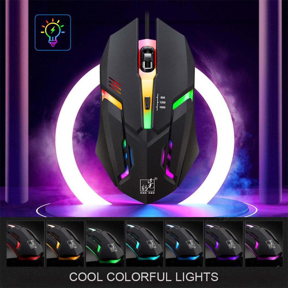 K2 USB Wired Mute Computer Gaming Mouse with RGB light Luminous Wired Mouse with 3 DPI levels For Desktop Laptop PC