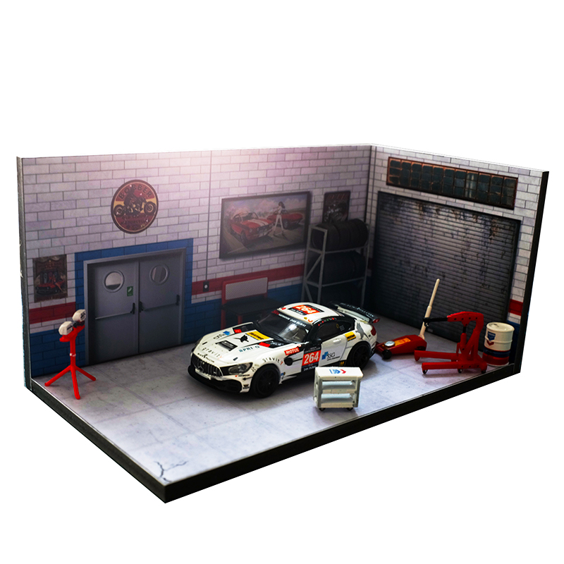 1/24 garage factory maintenance warehouse house building model for car vehicle toys collection parking lot scene background