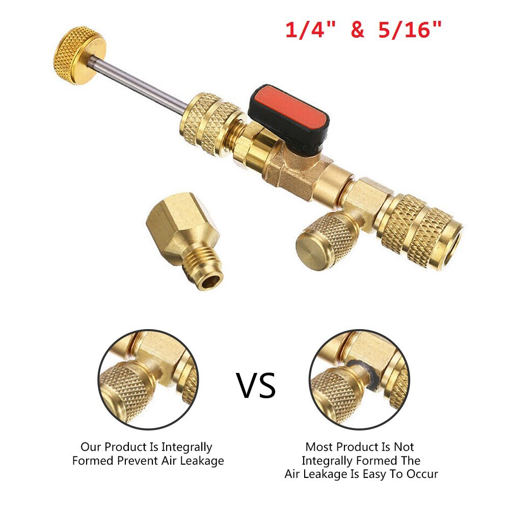 1PC HVAC Valve Core Installer Ball Valve Adapter Tool Remover Dual Size 5/16&quot;&amp;1/4&quot; Port Auto Air Condition Refrigeration Tools