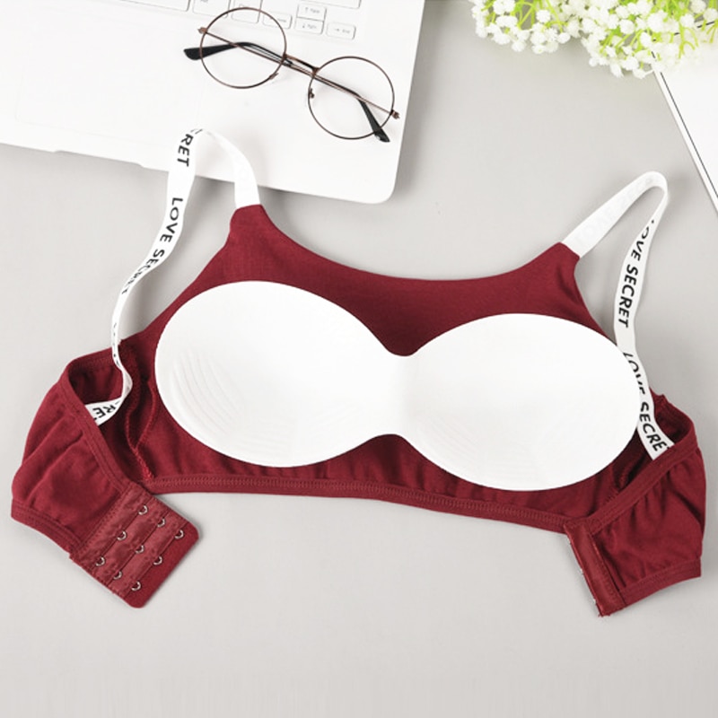 Sujetador de algodón con relleno desmontable sin costuras para mujer, sostén Sexy informal con estampado de letras sin anillo de acero, sujetador transpirable para fitness