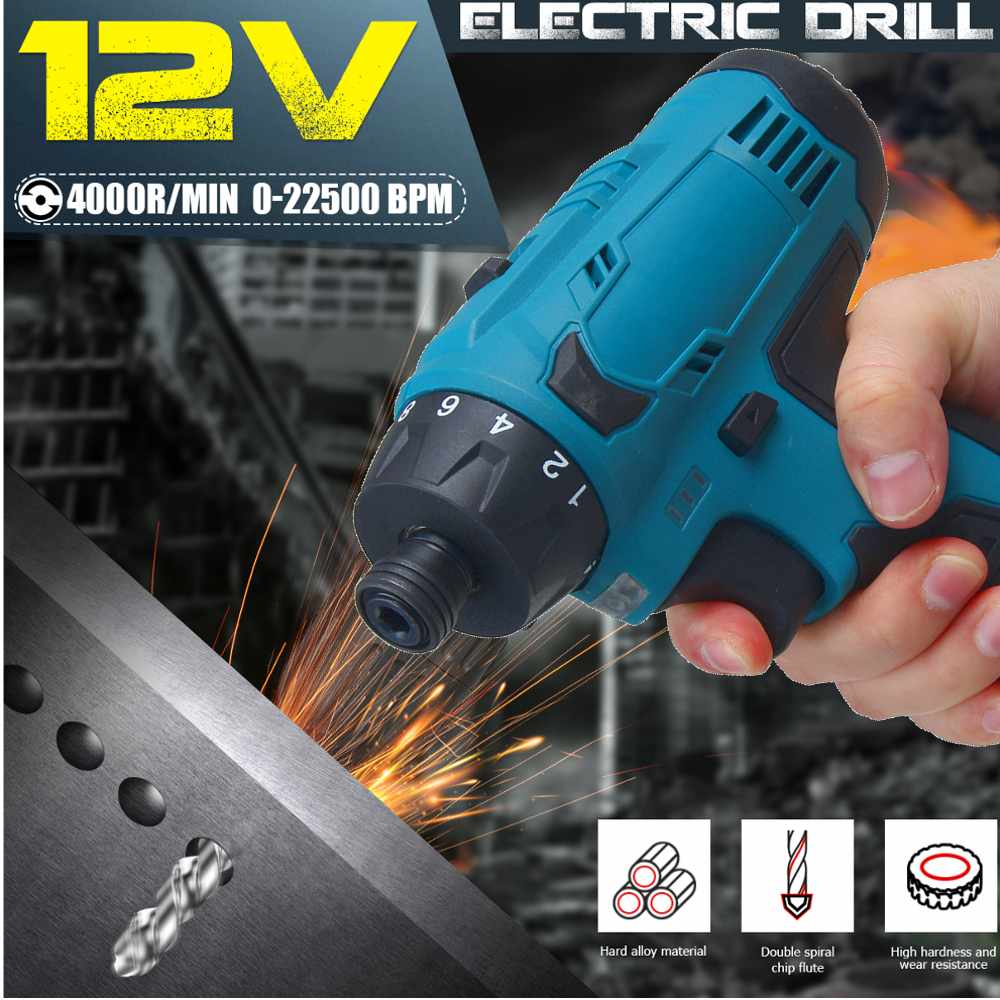 12V Cordless Electric Drill 2 Speed adjustable Electric Screwdriver with Self-locking chuck LED lights for Bosch Battery