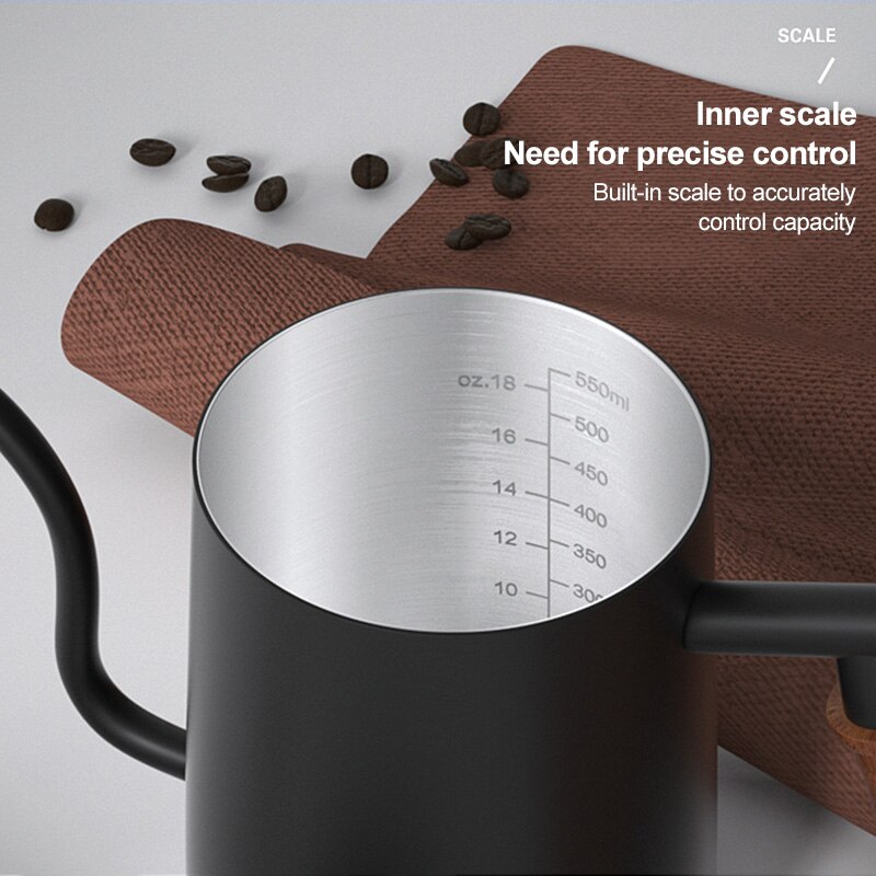 600ml Hand Coffee Pot 304 Stainless Steel Long Mouth Thin Mouth Pot Commercial Appliance With Lid Coffee Kettle