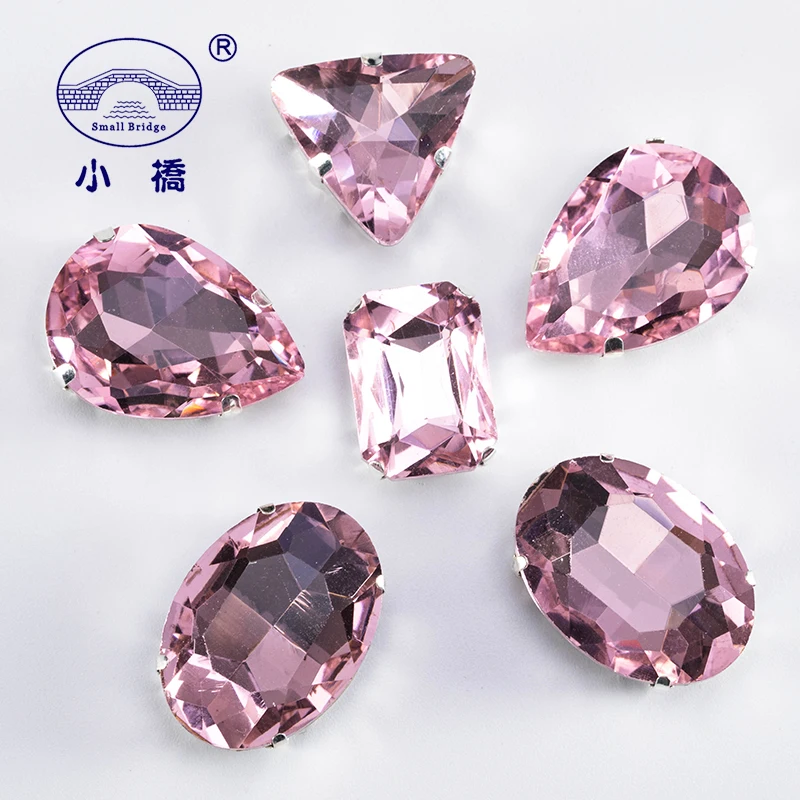 Glitter Gemengde Vorm Glas Steentjes Voor Kleding Roze Plaksteen Craft Edelstenen Kristal Naai Strass Met Klauw 50 stks/pak S048