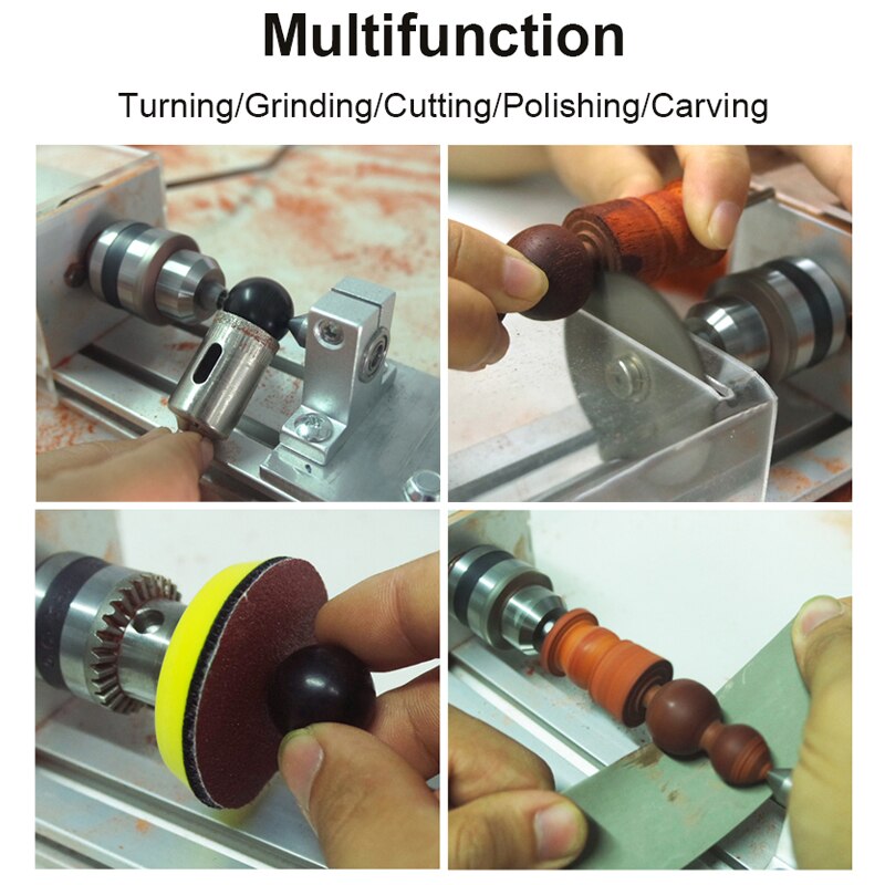 US/EU Mini Mechanical Lathe 100W Lathe Grinding Set Polishing Drill Tool Wood Lathe Machine Speed Adjustable DIY Woodworking