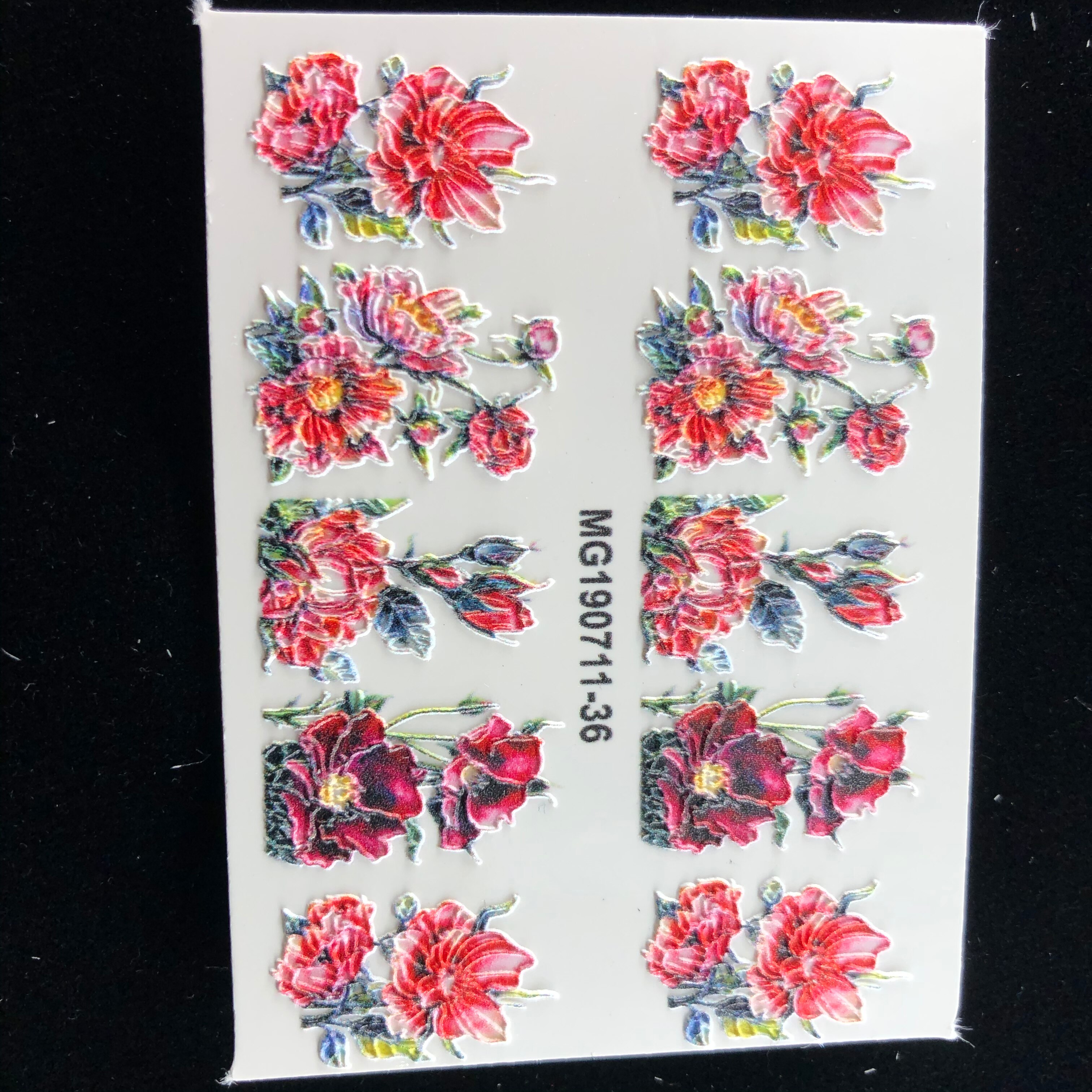 3d akrylgraverade nageldekaler rosa blomma gröna blad vattendekaler empaistiska nagelvattenrutschbanor  z0303