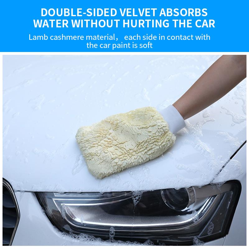 Bilvaskehandske dobbeltsidet bilrengøringsbørste bilvask glasværktøj berber fleece bilpolering voksning