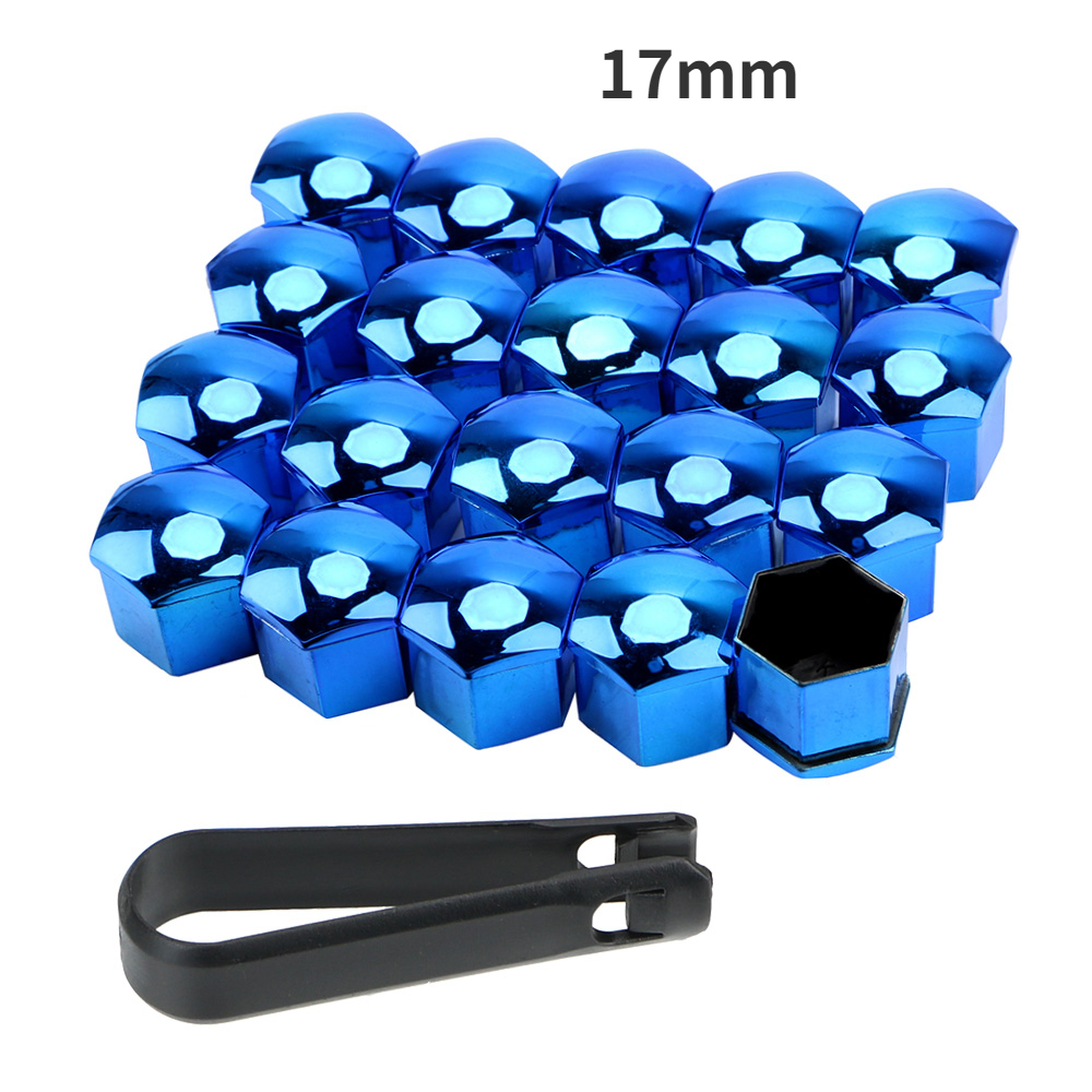 19/17mm 20 stks/set Auto Wielmoer Caps Bescherming Covers Caps Anti-Roest Auto Hub Schroef Cover autoband Moer Bout Exterieur Decoratie: Blauw