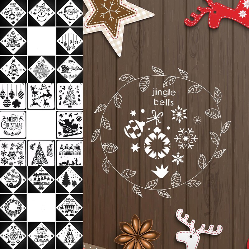 Plantillas de capas para álbum de recortes, plantilla decorativa para colorear, Feliz Navidad, copo de nieve, bricolaje, 8 unids/set por Set