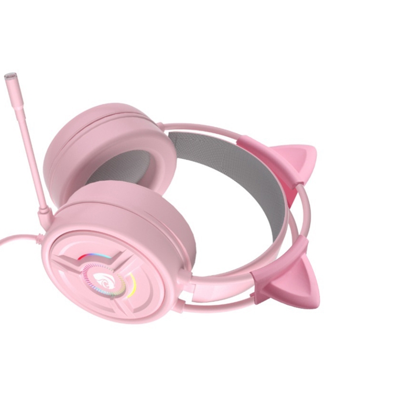 Pink RGB Gaming Headphone Wired Headset USB Mic Headphone Plugs Girls T84D