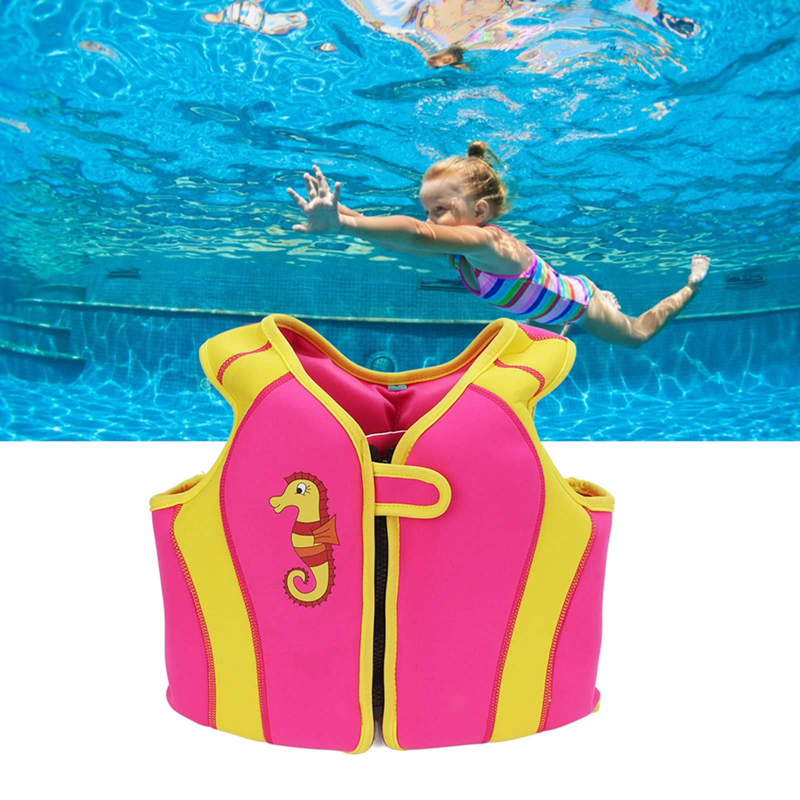 Oppustelig badedragt til børn, svømmer med hurtigudløsende spænde, farveblokket, unisex, justerbar trykknap-badedragt