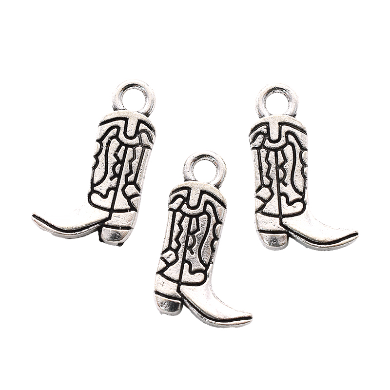 18Pcs Western Cowboy Thema Charms Lichtmetalen Metalen Paard Cowboy Boot Hoed Hanger Voor Diy Armband Ketting Oorbellen Sieraden Maken: Silver Plated