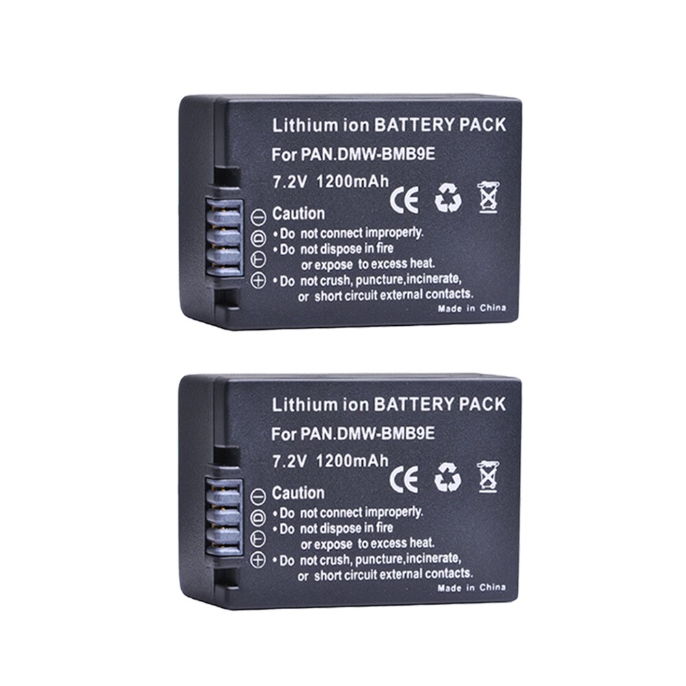 Batería de DMW-BMB9 y cargador LED, accesorio para Panasonic Lumix DMC FZ40K FZ45K FZ47K FZ48K FZ60 FZ70 FZ100 FZ150 DMWBMB9, DMW-BMB9E: 2 batteries