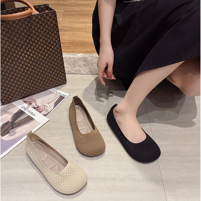 Taglia grande 42 Scarpe basse da donna Scarpe da ginnastica traspiranti lavorate a maglia Mocassini da balletto con fondo morbido da donna Scarpe da barca casual per donna