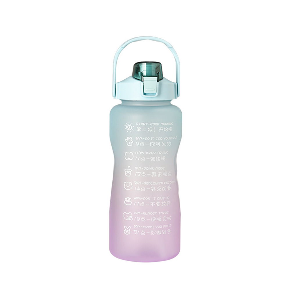 2L Wasser Flasche Stroh Tasse Große Kapazität Hohe Temperatur Kunststoff Wasser Tasse Zeit Skala matt draussen Sport Schüler Paar Tasse: 2000ML G