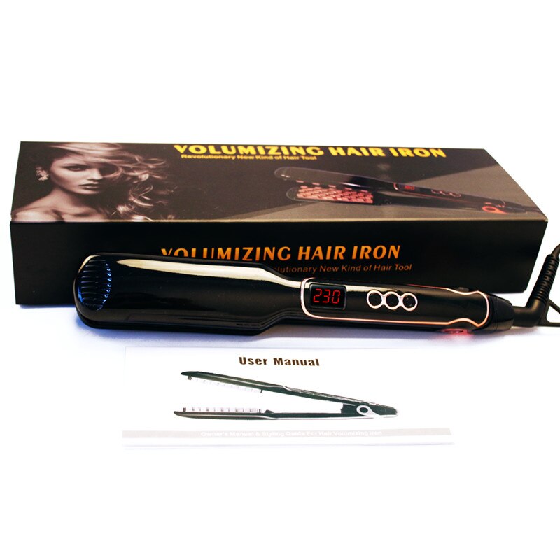 Hair Volumizing Flat Iron Hair Wortel Volumizer Stijltang Digitale Lcd Display Haar Rechttrekken Styling Tools: Black rose with box / UK