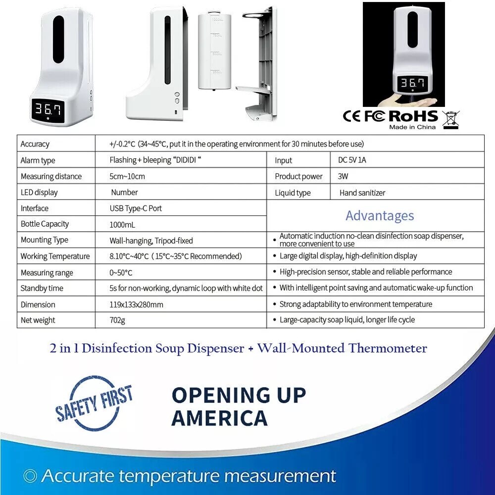2 in 1 Infrared Thermometer K9 Automatic Soap Dispenser Palm Temperature Measurement and Disinfection Integrated Machine wb