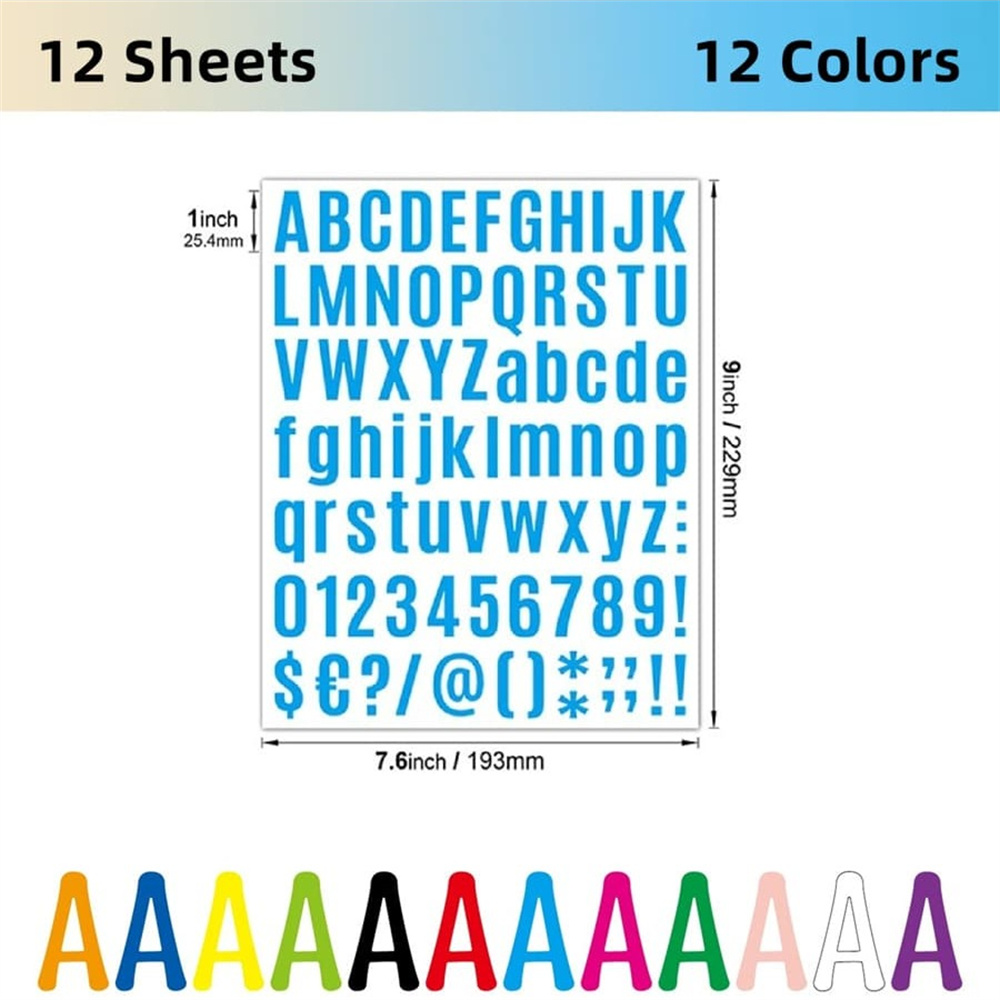 12 vellen alfabetstickers, briefstickers, 1 inch vinyl zelfklevende stickerletters, voor labels, winkelborden, scrapbooking ambachten