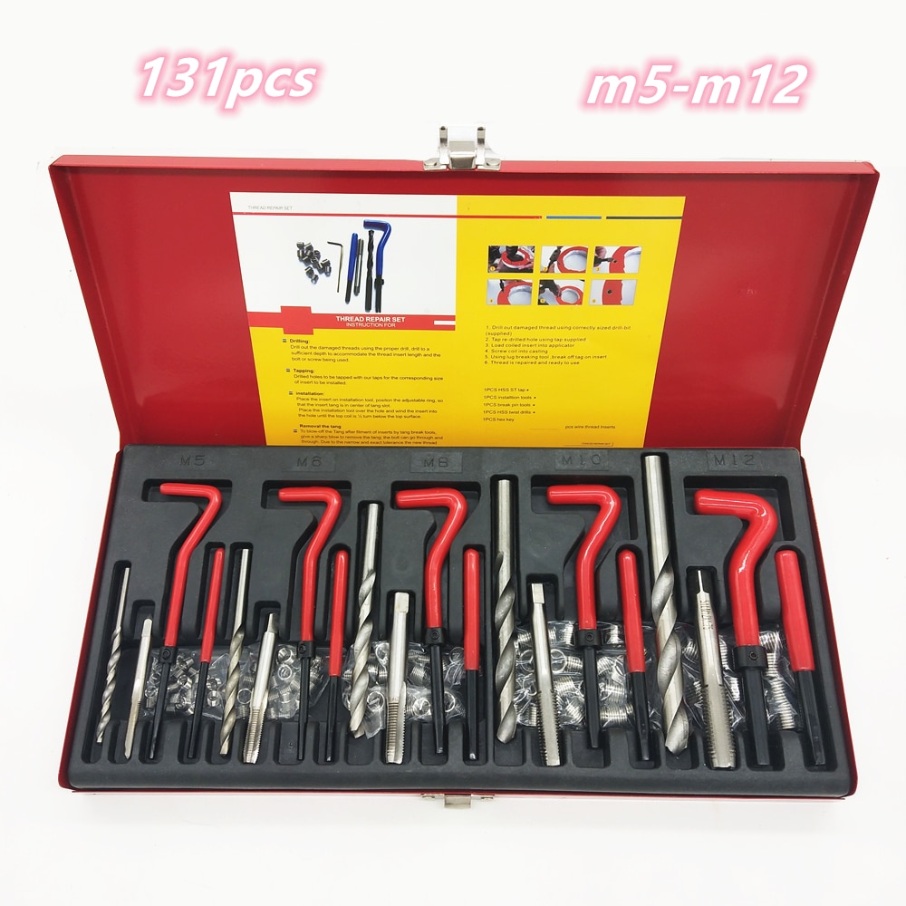 M5 M6 M8 M10 M12 Engine Block Restoring Damaged Durable Thread Repair Tool Helicoil Rethread Repair Kit